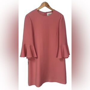 Valentino Dress Virgin Wool Silk Light Pink Bell Sleeves Size 10 Luxury Spring